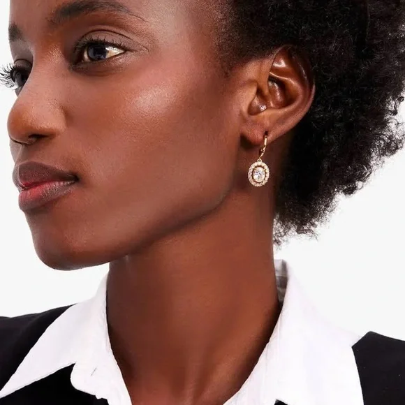 KATE SPADE • Gold Crystal Halo Hoop Huggies Earrings